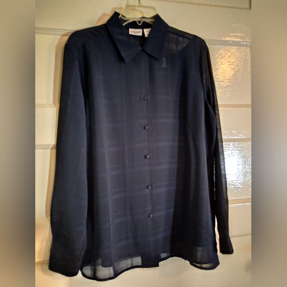 Liz Baker size 14 sheer black top with tank shirt under, two pieces